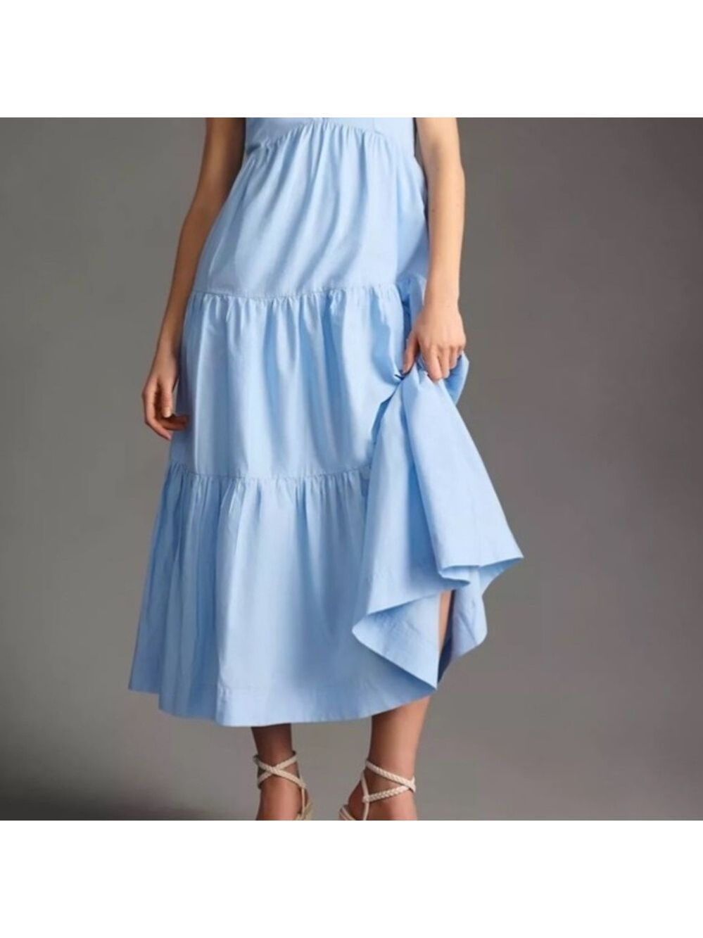 Maeve by Anthropologie Women’s Tiered Halter Midi Dress Light Blue Sleeveless 8 - Picture 2 of 13